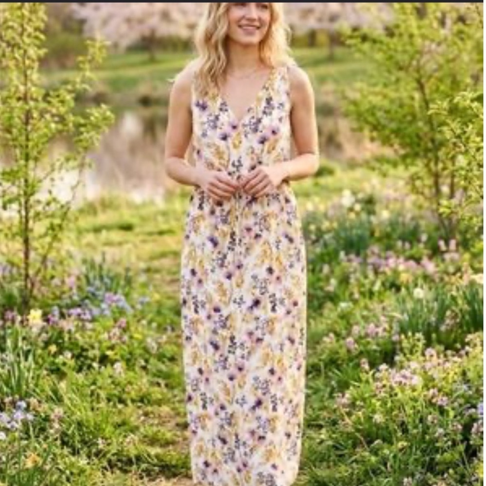 Old Navy | Maternity Floral White Pink Sleeveless V-Neck Boho Maxi‎ Dress, XS